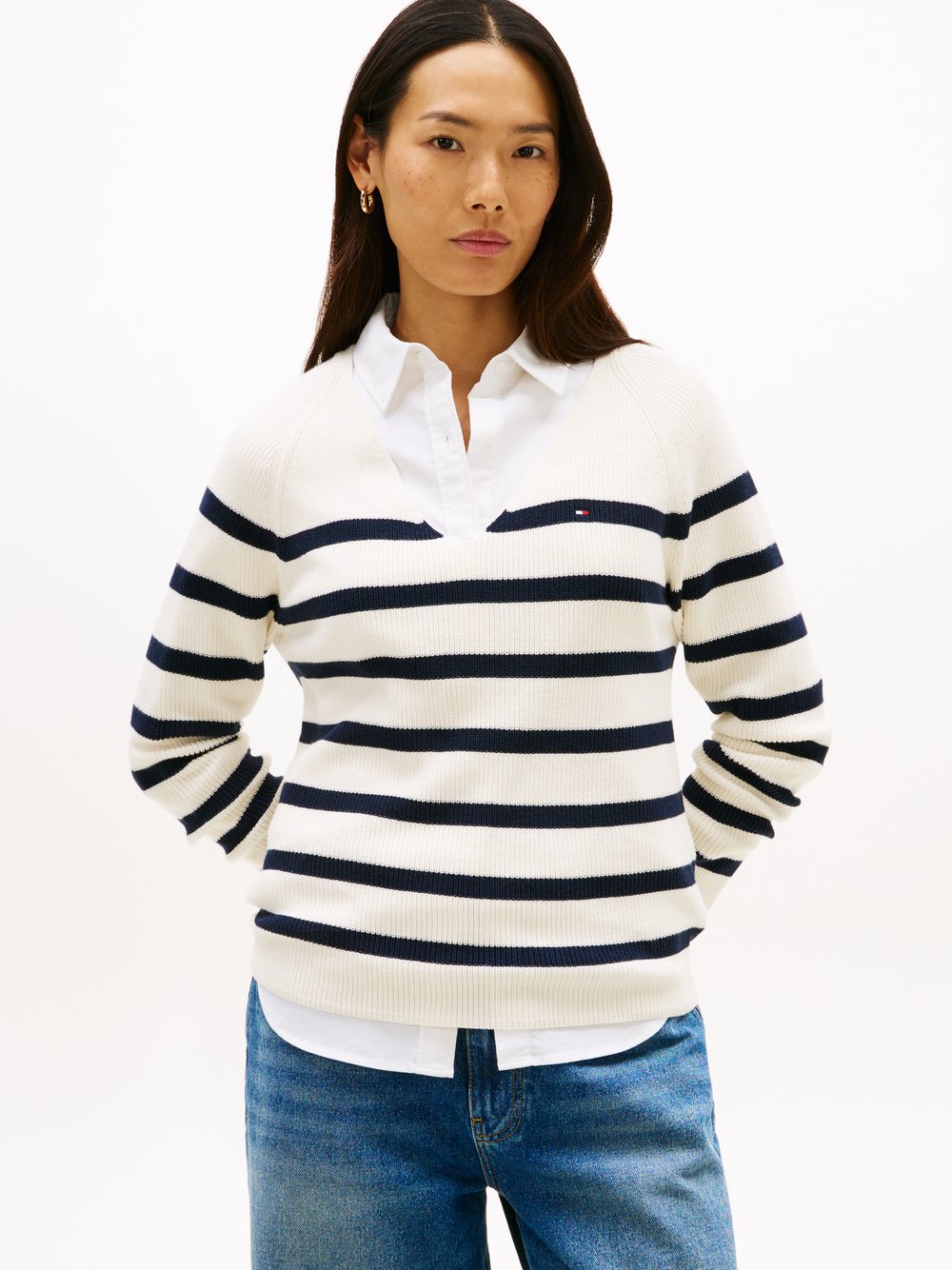 Thumbnail - Tommy Hilfiger Strickpullover Damen Baumwolle mehrfarbig gestreift, XXL