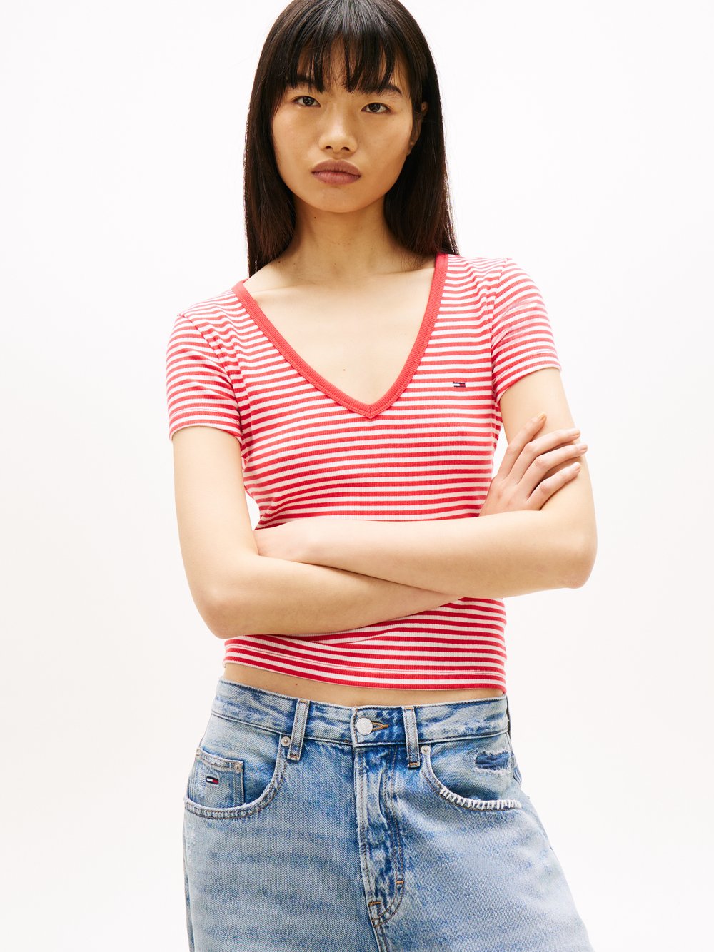 Tommy Jeans T-Shirt Damen Baumwolle mehrfarbig gestreift, XS