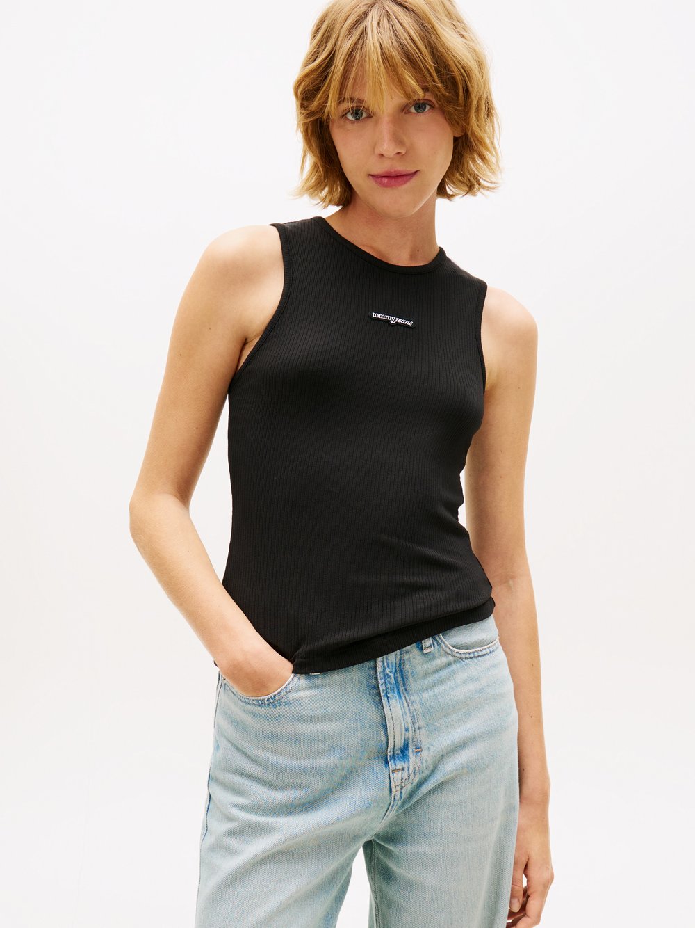 Tommy Jeans Top Damen Viskose schwarz, L