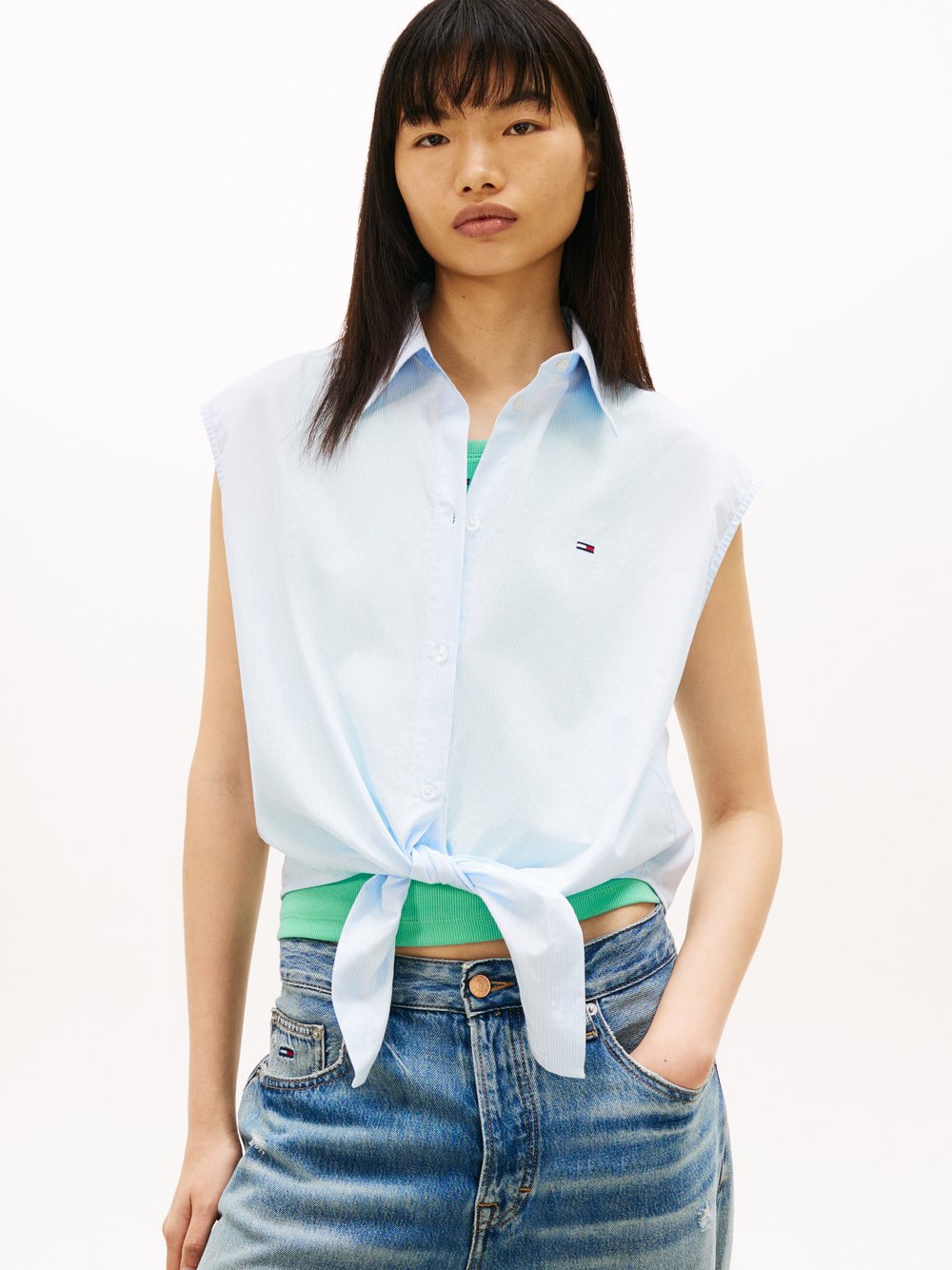 Tommy Jeans Letnia bluzka Kobiety Bawełna (100%) niebieski