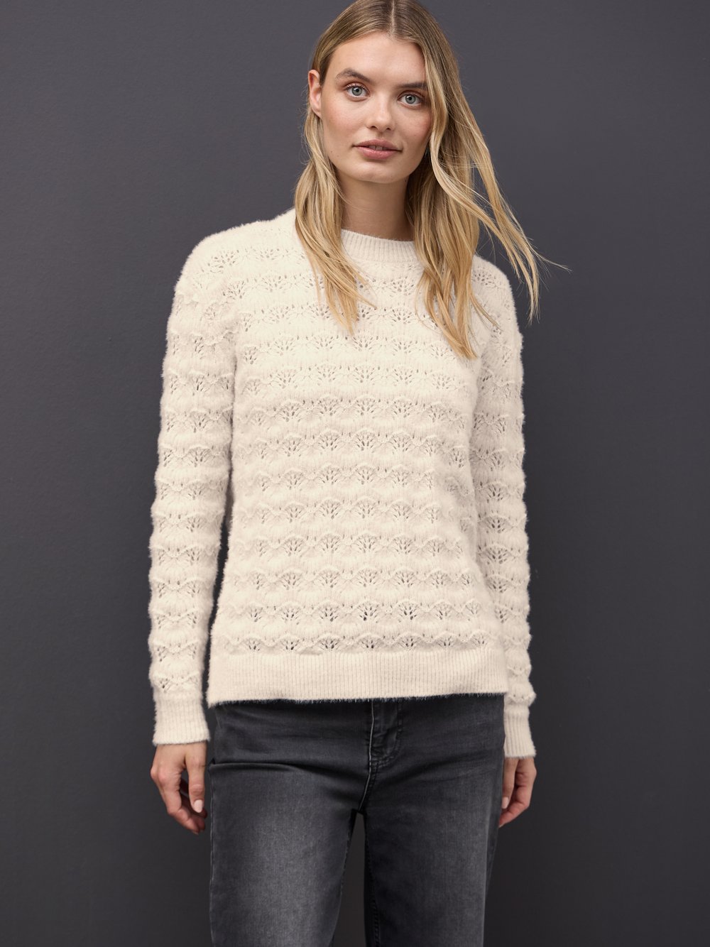 Street One Strickpullover Damen weiß strukturiert, 38