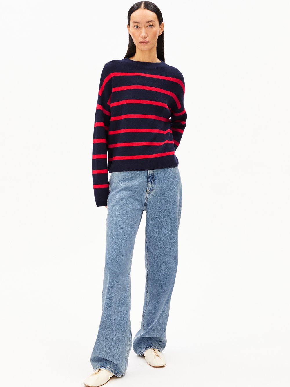 ARMEDANGELS Strickpullover Damen Baumwolle blau gestreift, S