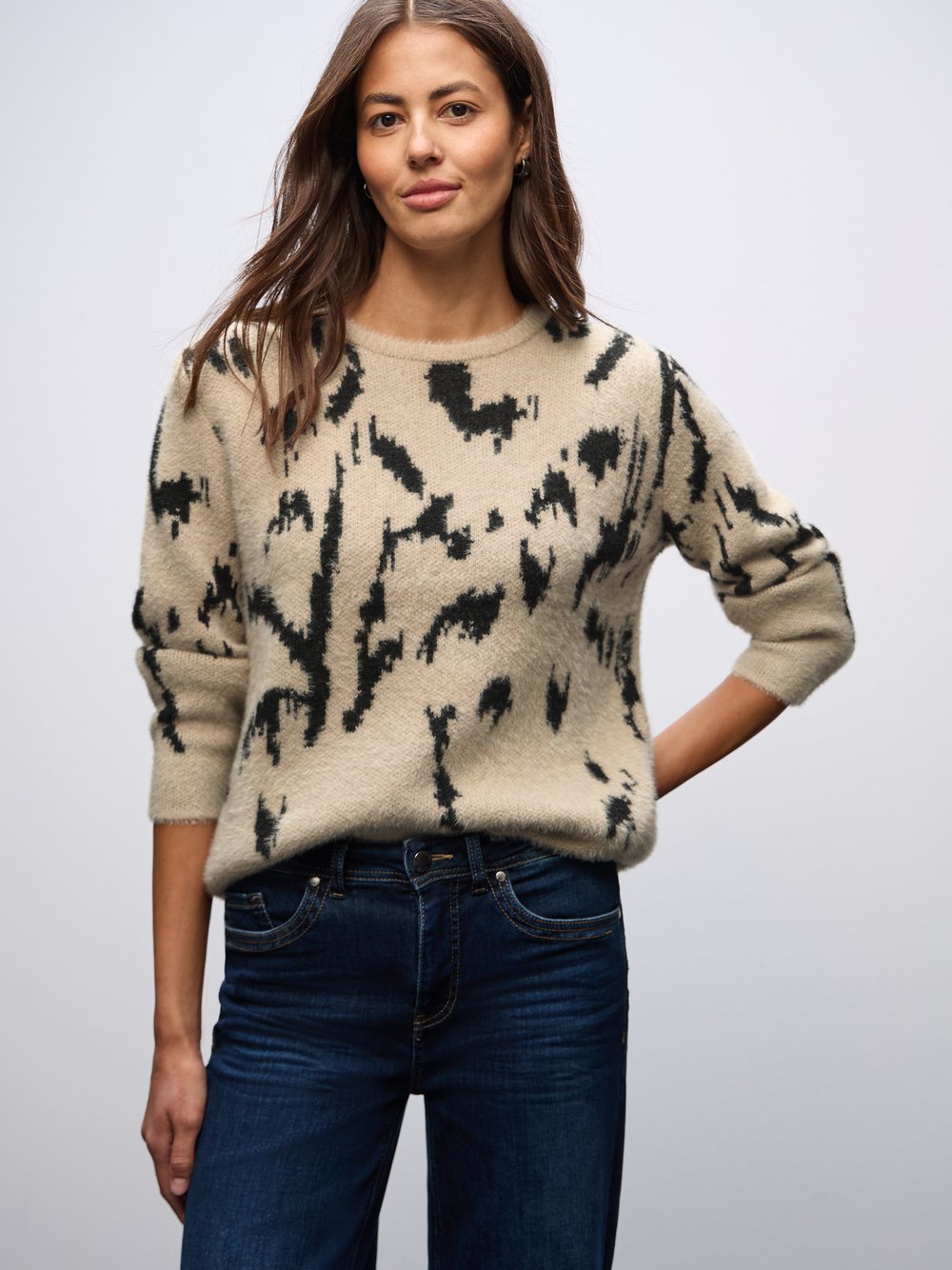 Street One Strickpullover Damen Baumwolle beige gemustert, 46