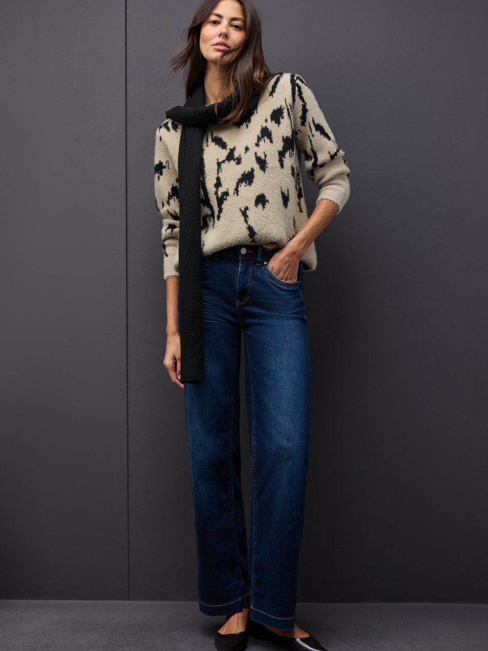 Street One Strickpullover Damen Baumwolle beige gemustert, 46