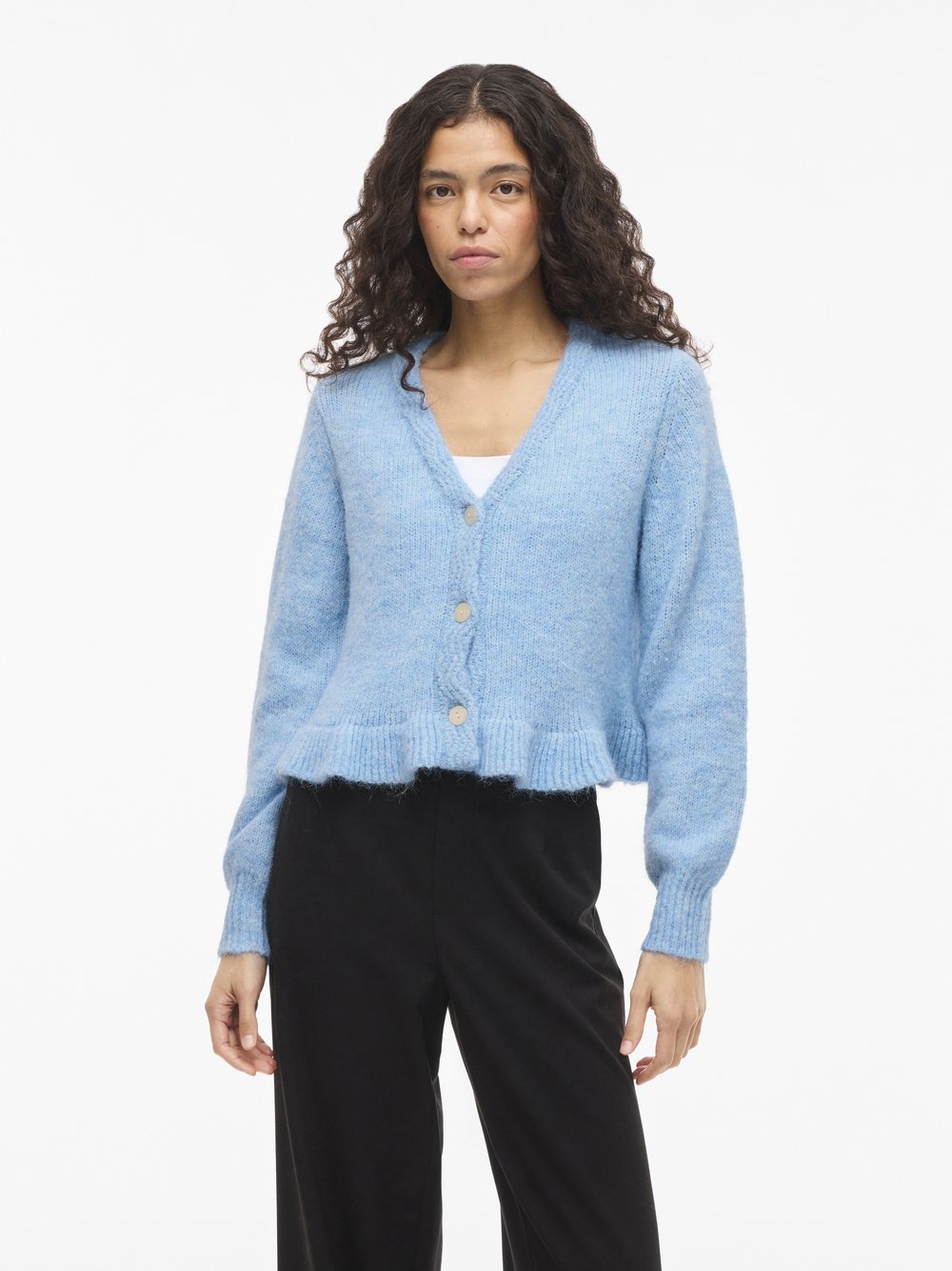 Vila Strickjacke mit Wolle Damen blau meliert, M