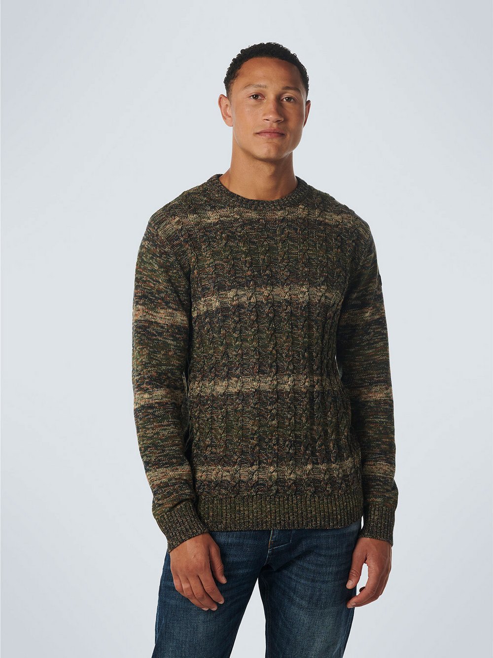 No Excess Pullover mit Rundhalsausschnitt Herren Baumwolle gelb gestreift, L