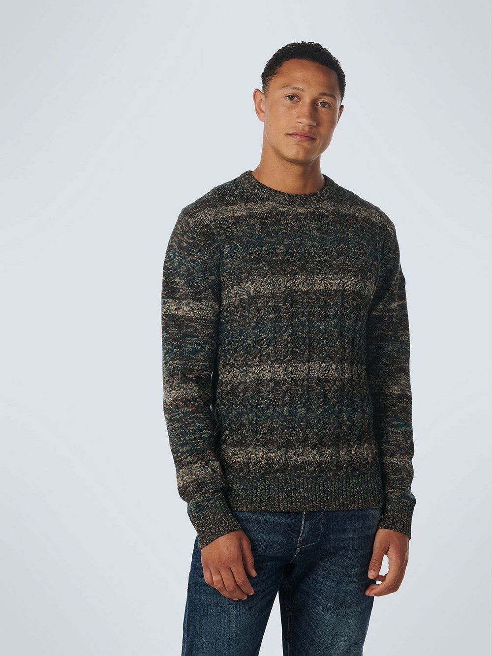 No Excess Pullover mit Rundhalsausschnitt Herren Baumwolle blau gestreift, M