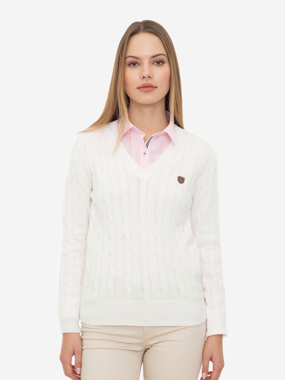 Sir Raymond Tailor V-Pullover Damen Baumwolle weiß, L