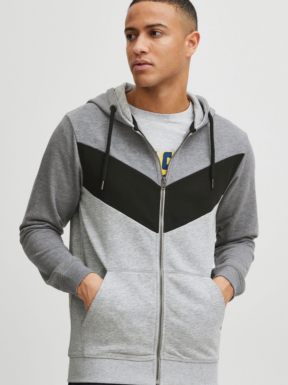 Indicode Kapuzensweatjacke Herren Baumwolle grau gemustert, L