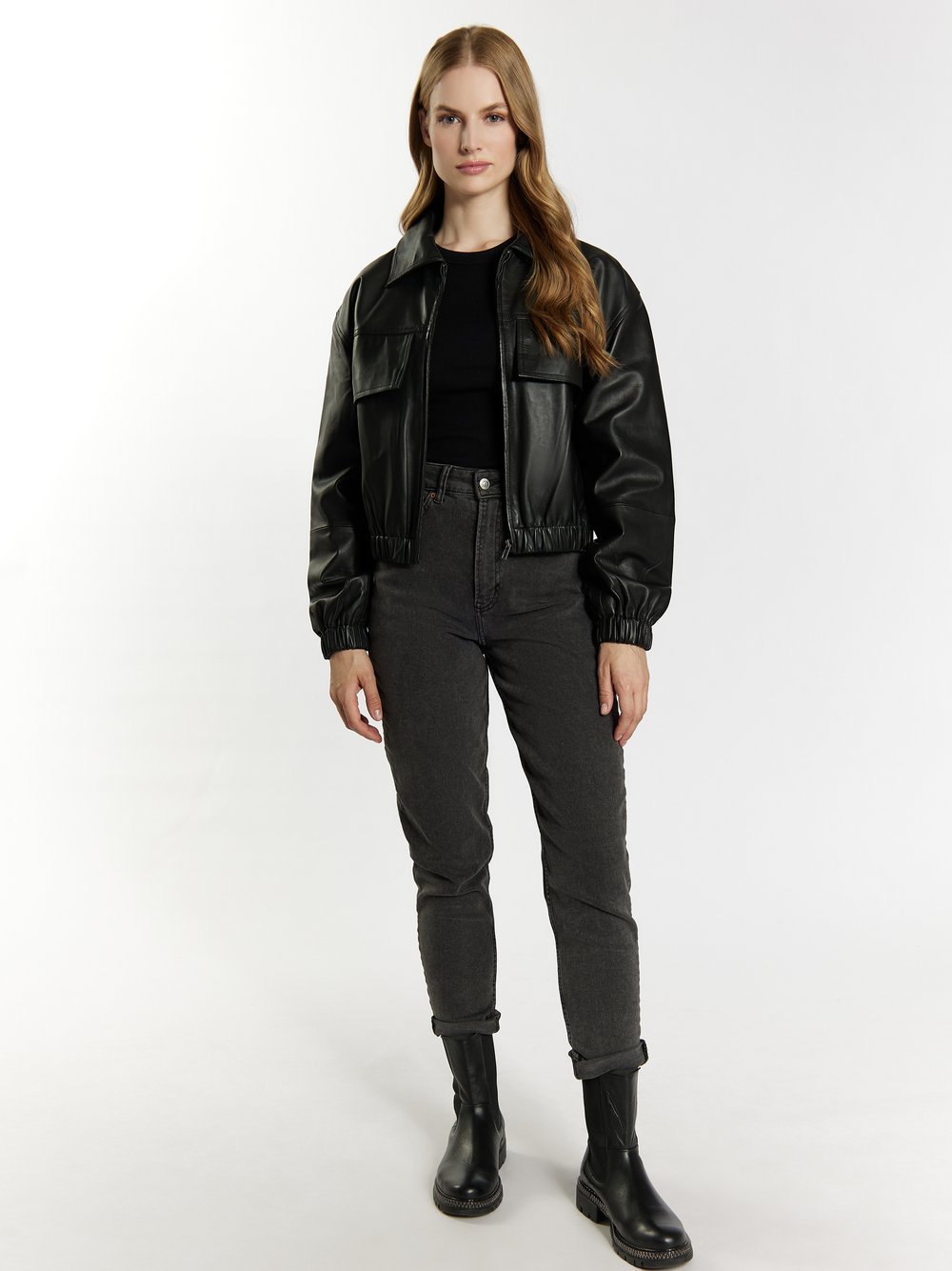 Dreimaster Lederblouson Damen schwarz, L