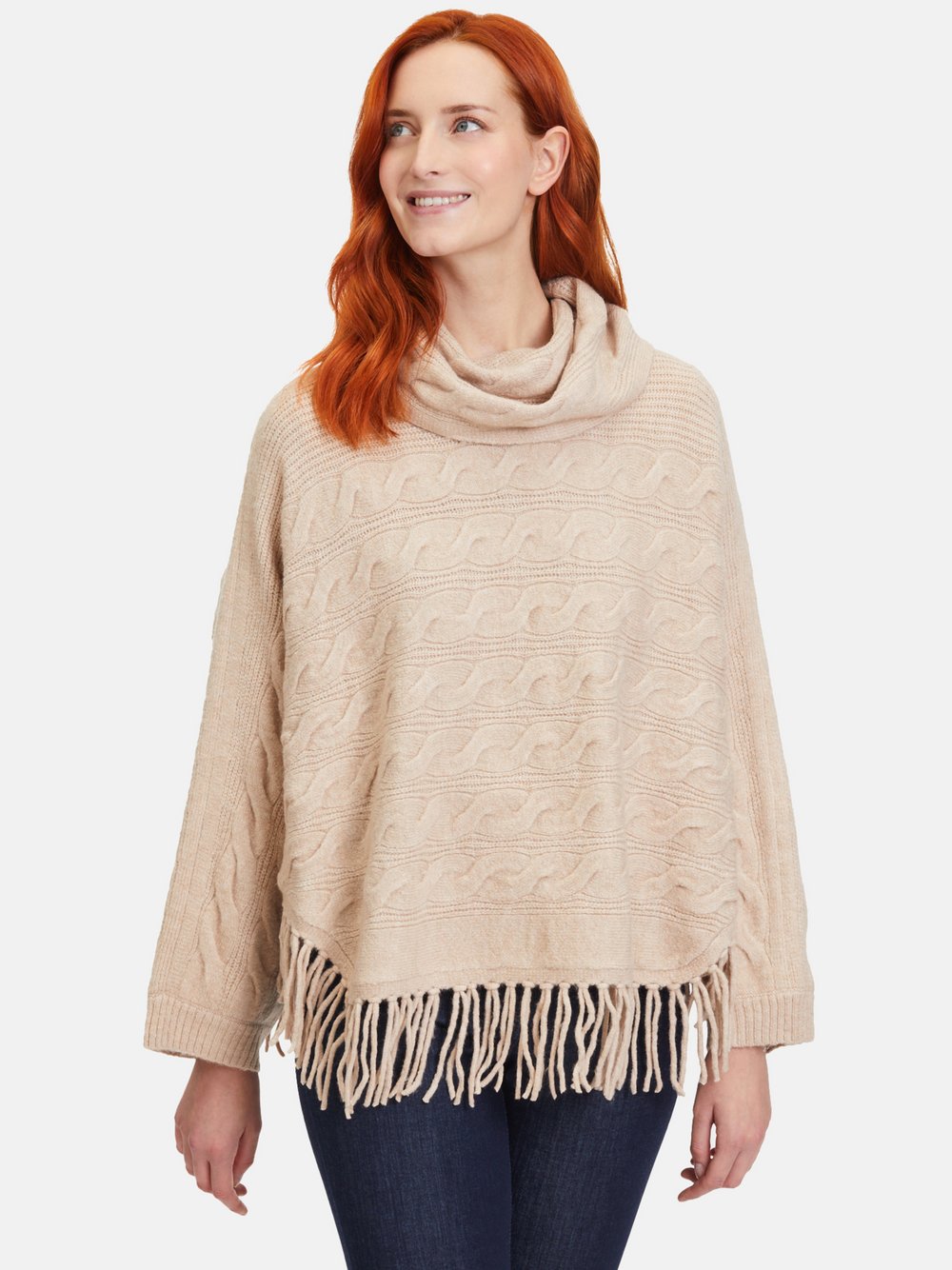 Betty Barclay Strick-Poncho Damen beige gemustert, 40