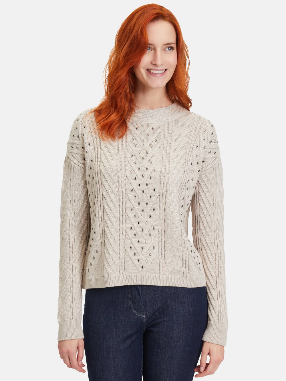 Betty Barclay Strickpullover Damen Baumwolle beige gemustert, 48