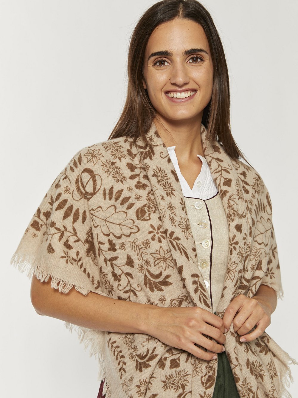 Thumbnail - Codello Tuch Damen Wolle beige bedruckt, ONE SIZE