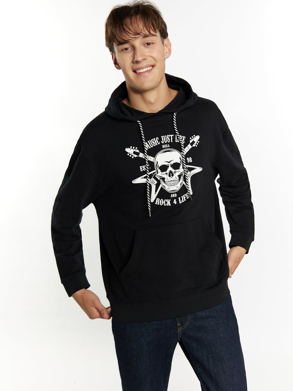 Mo Hoodie Herren Baumwolle schwarz gemustert, XXL