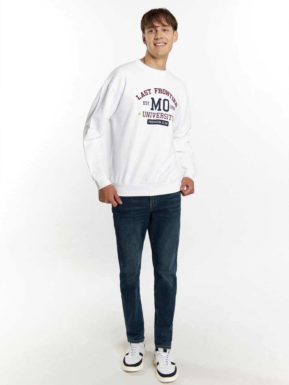 Mo Sweatshirt Herren Baumwolle weiß gemustert, XL