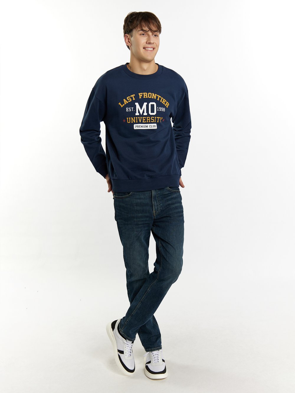 Mo Sweatshirt Herren Baumwolle blau gemustert, M