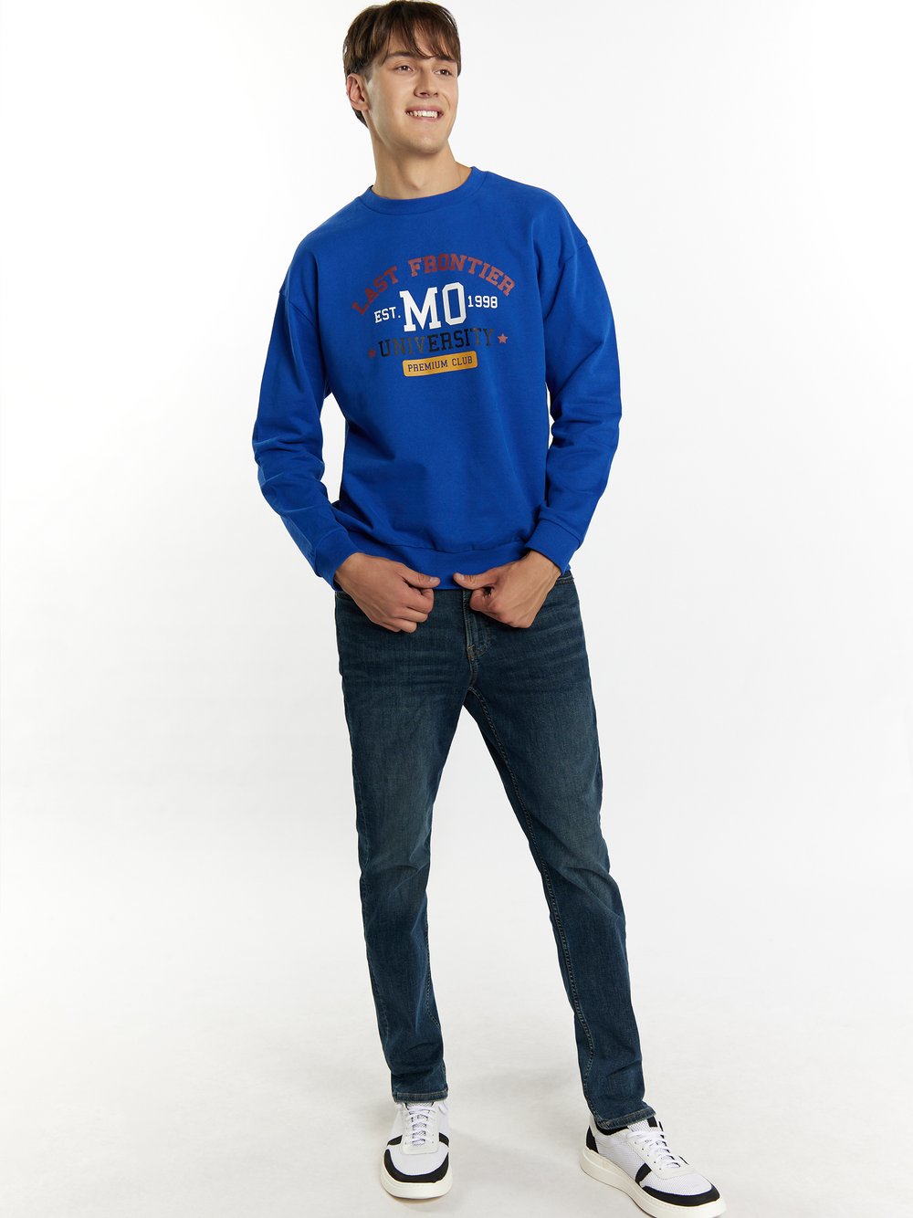 Mo Sweatshirt Herren Baumwolle blau gemustert, XL