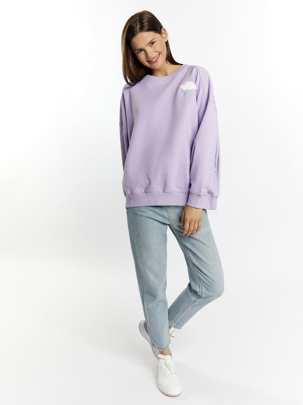 MyMo Sweatshirt mit Applikation Damen Baumwolle lila bedruckt, XS