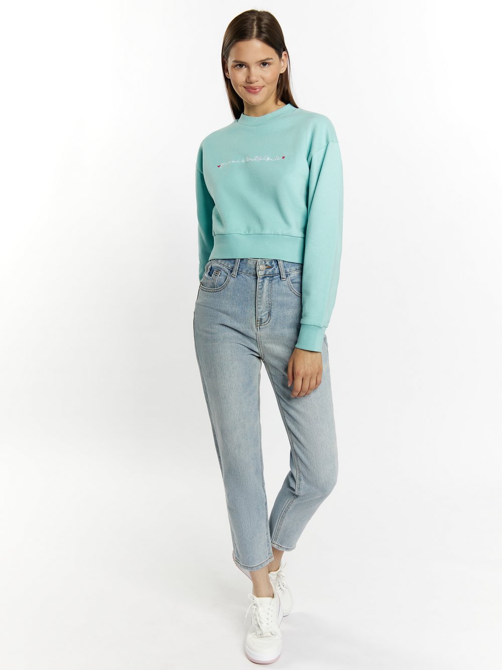 MyMo Sweatshirt cropped Damen Baumwolle blau bedruckt, S