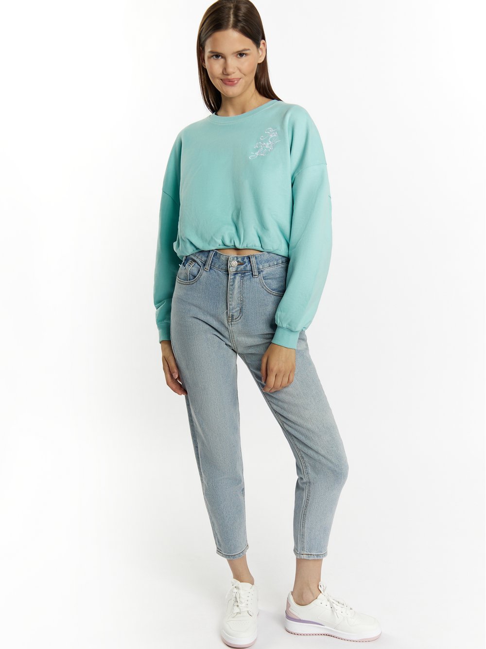 MyMo Sweatshirt cropped Damen Baumwolle blau, S