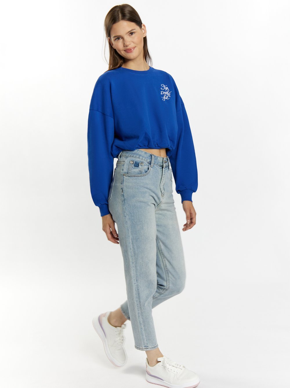 MyMo Sweatshirt cropped Damen Baumwolle blau, M