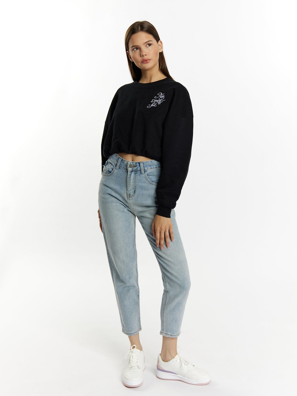 MyMo Sweatshirt cropped Damen Baumwolle schwarz, XS