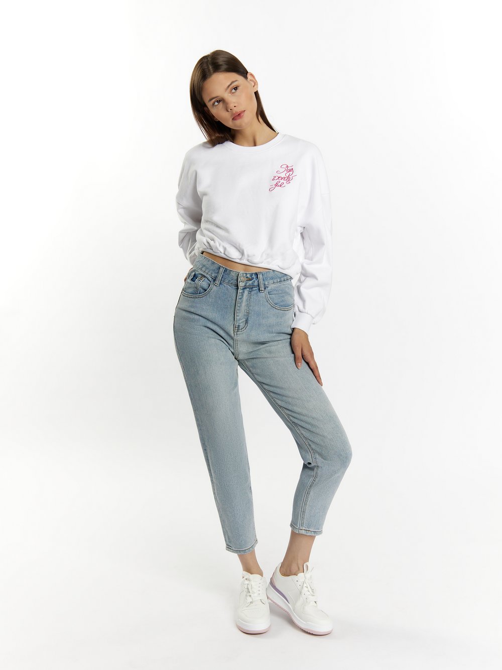 MyMo Sweatshirt cropped Damen Baumwolle weiß, M