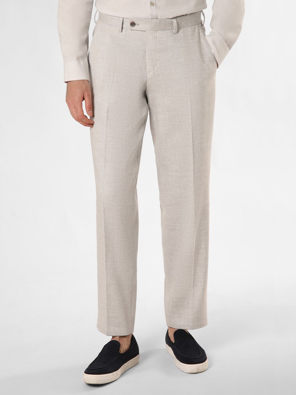 Finshley & Harding London Baukasten-Hose mit Leinen-Anteil Herren Comfort Fit grau meliert, 52