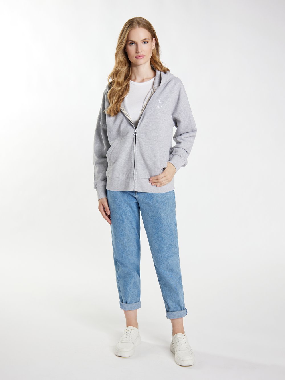 Dreimaster Kapuzenjacke Damen Baumwolle grau meliert, L