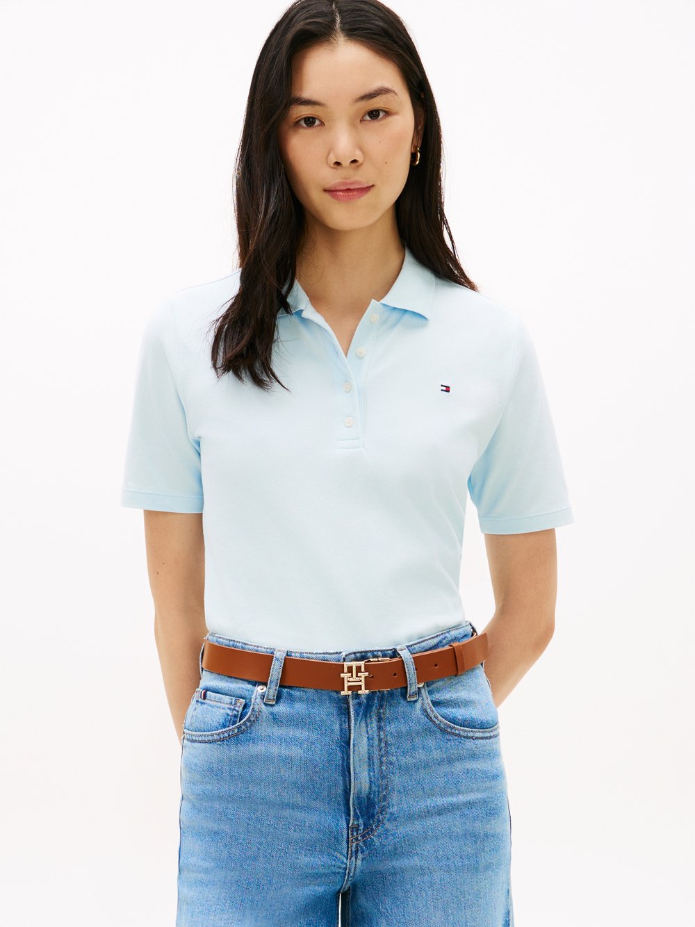 VAN GRAAF Tommy Hilfiger Damen Hellblau Poloshirt Baumwolle Blau, Extra Klein