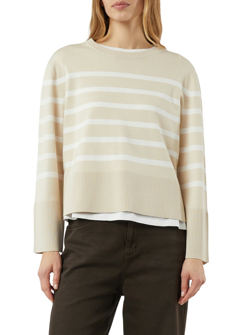 comma Strickpullover Damen beige gestreift, 46