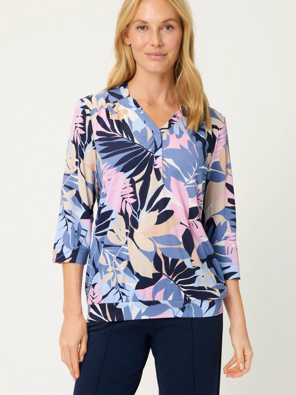 Thumbnail - Olsen Tunikashirt Damen Baumwolle blau gemustert, 42