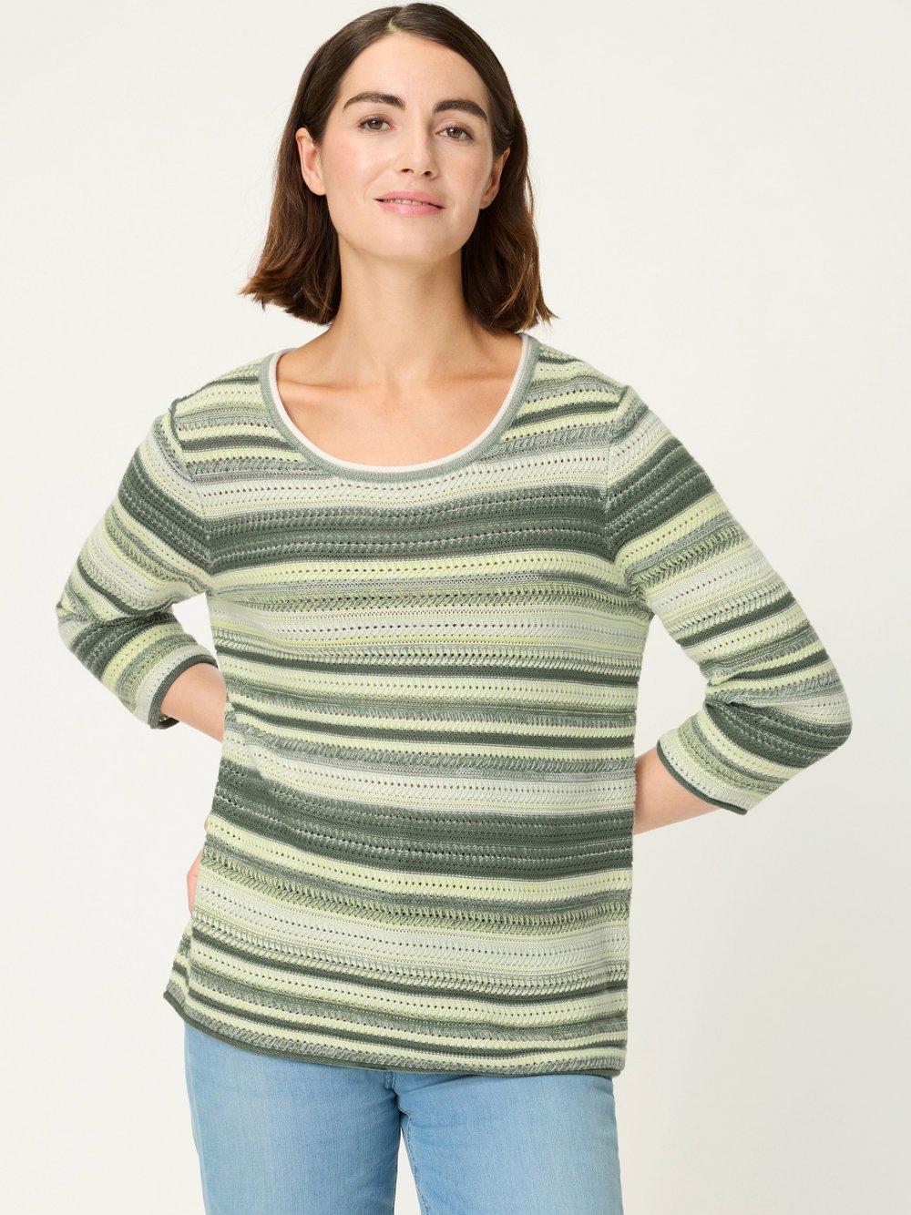 Olsen Strickpullover Damen Baumwolle grün gestreift, 38