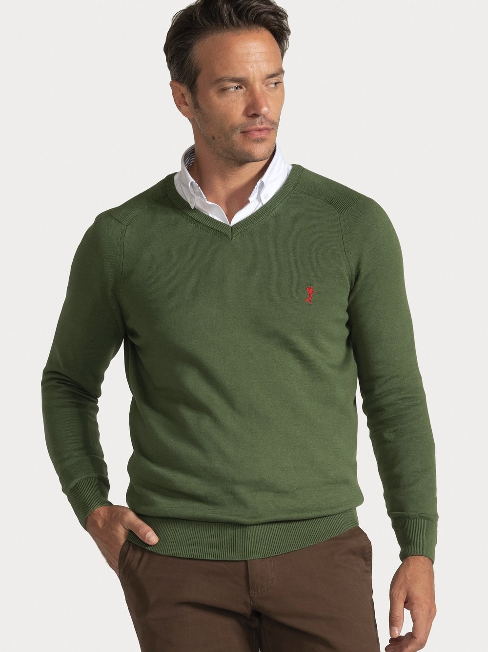 Sir Raymond Tailor V-Pullover Herren Baumwolle grün gemustert, XXL