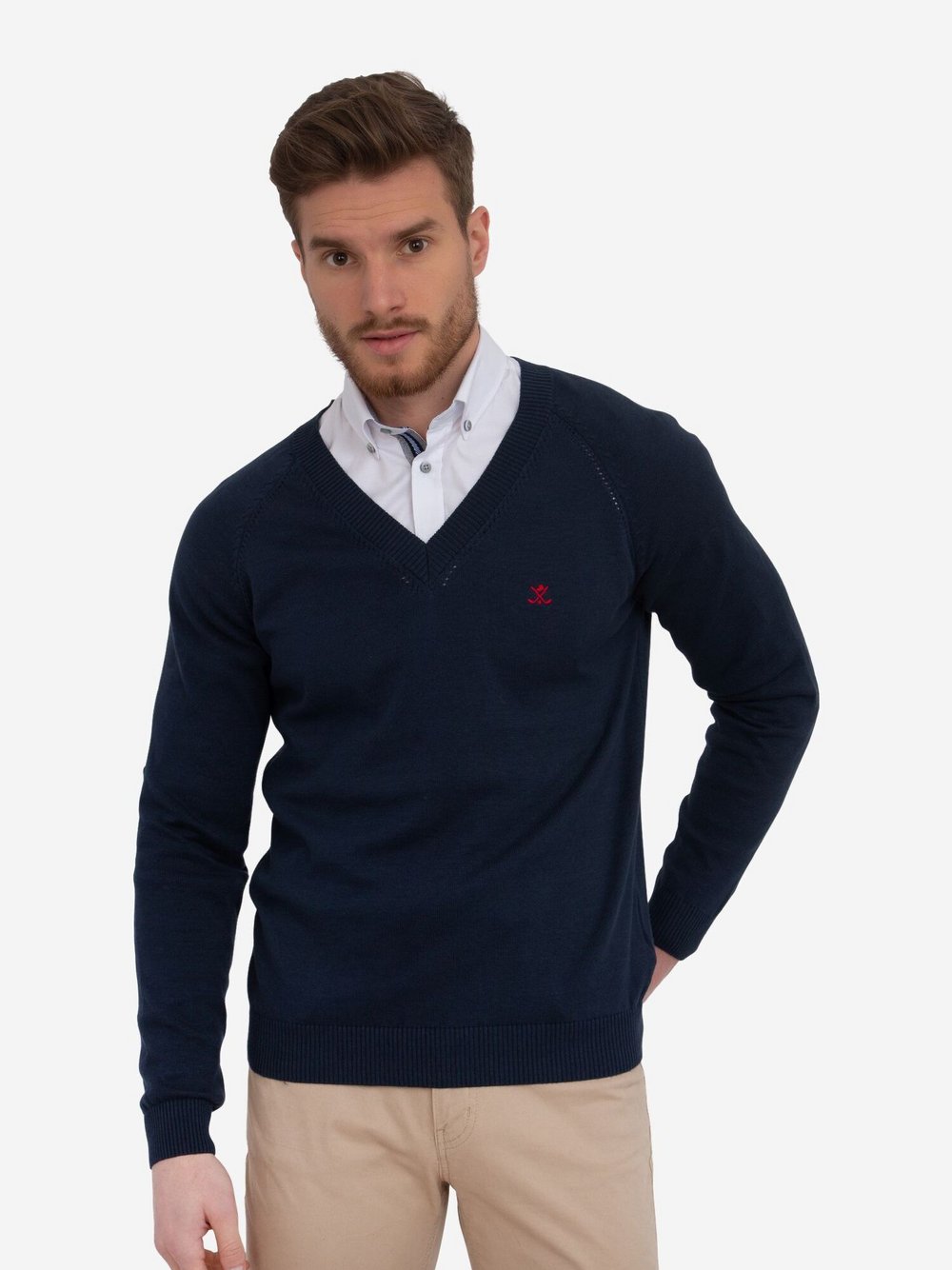 Sir Raymond Tailor V-Pullover Herren Baumwolle blau, XXL