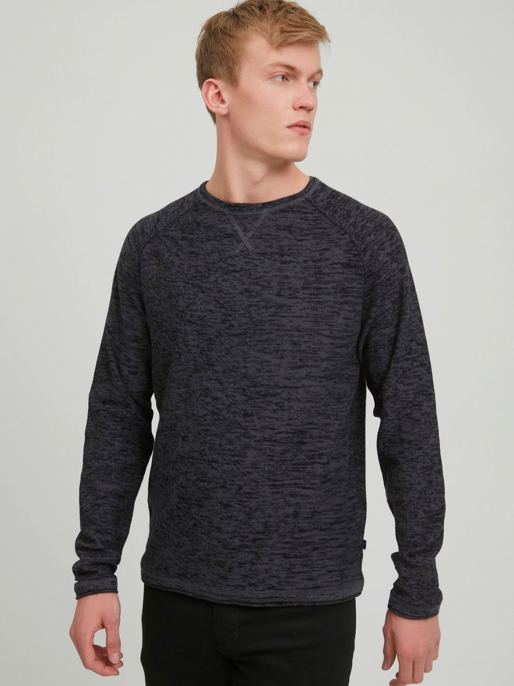 BLEND Strickpullover Herren Baumwolle schwarz meliert, S