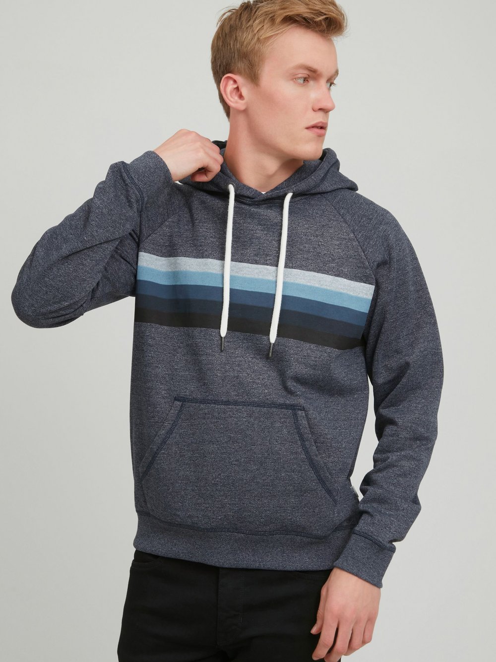 BLEND Hoodie Herren Baumwolle blau gestreift, XXL