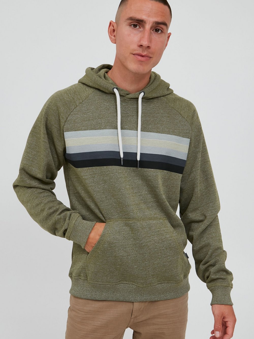 BLEND Hoodie Herren Baumwolle grün gestreift, S