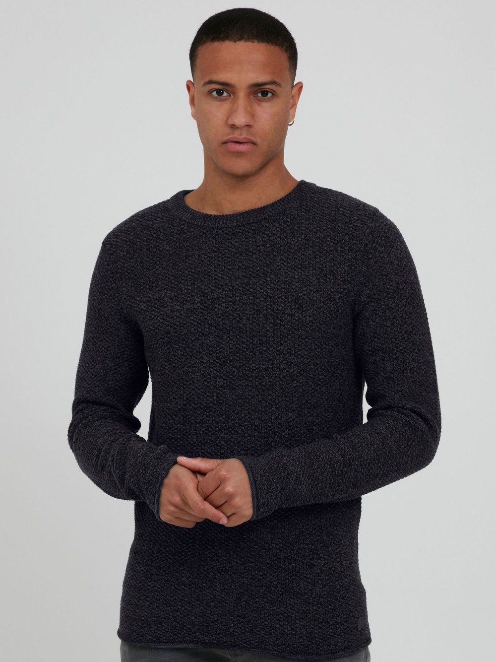 BLEND Strickpullover Herren Baumwolle schwarz meliert, S