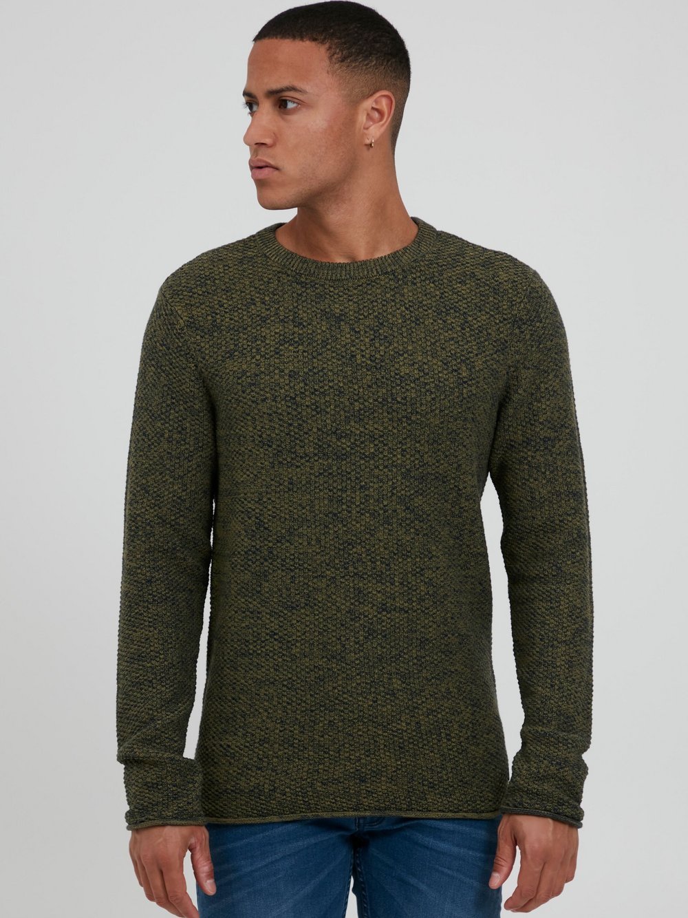 BLEND Strickpullover Herren Baumwolle grün meliert, XXL