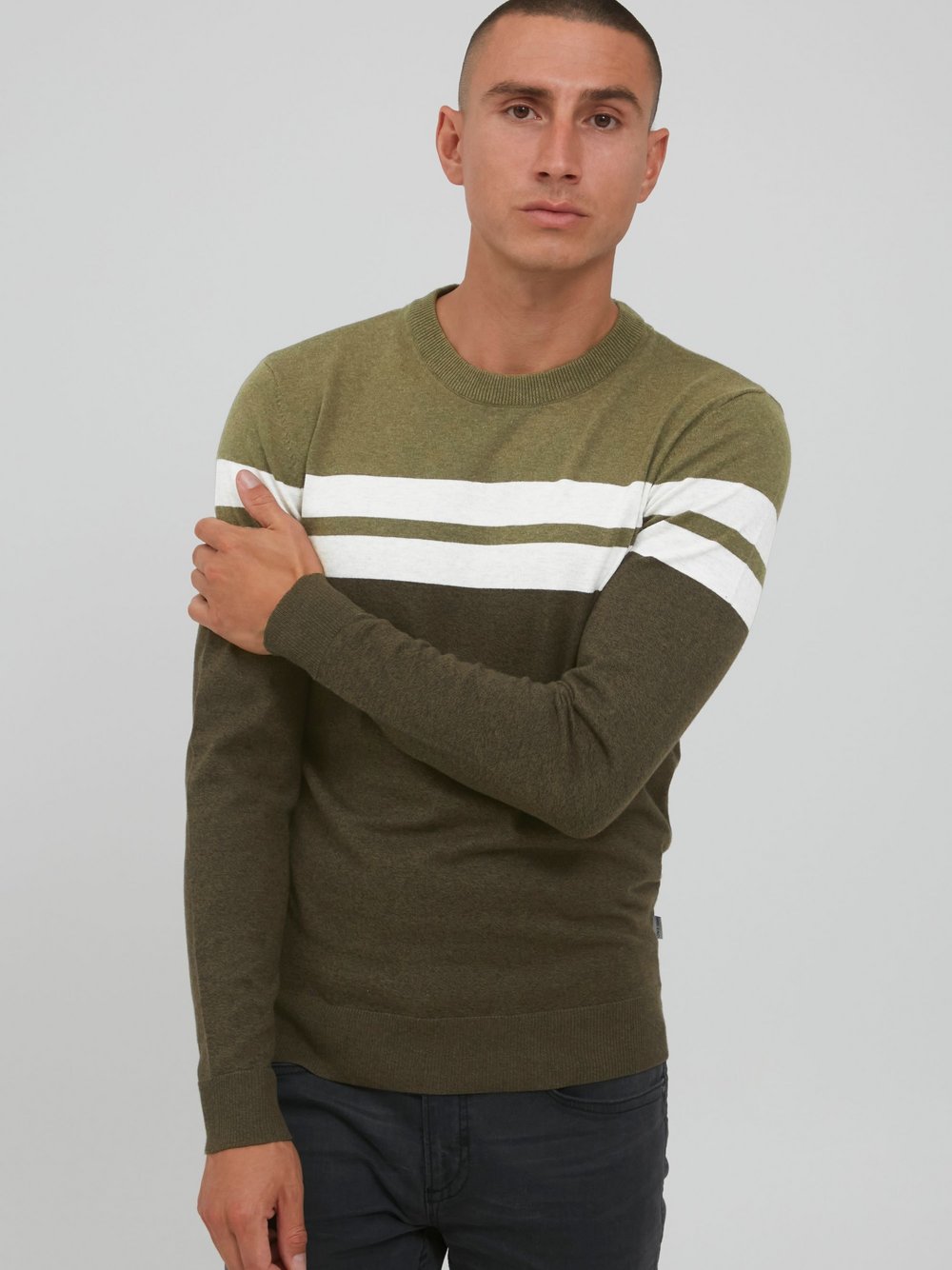 BLEND Strickpullover Herren Baumwolle grün gestreift, XXL