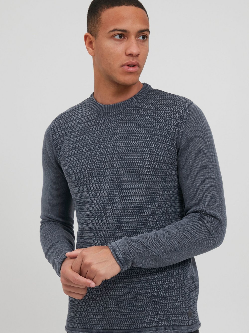 BLEND Strickpullover Herren Baumwolle blau gemustert, L