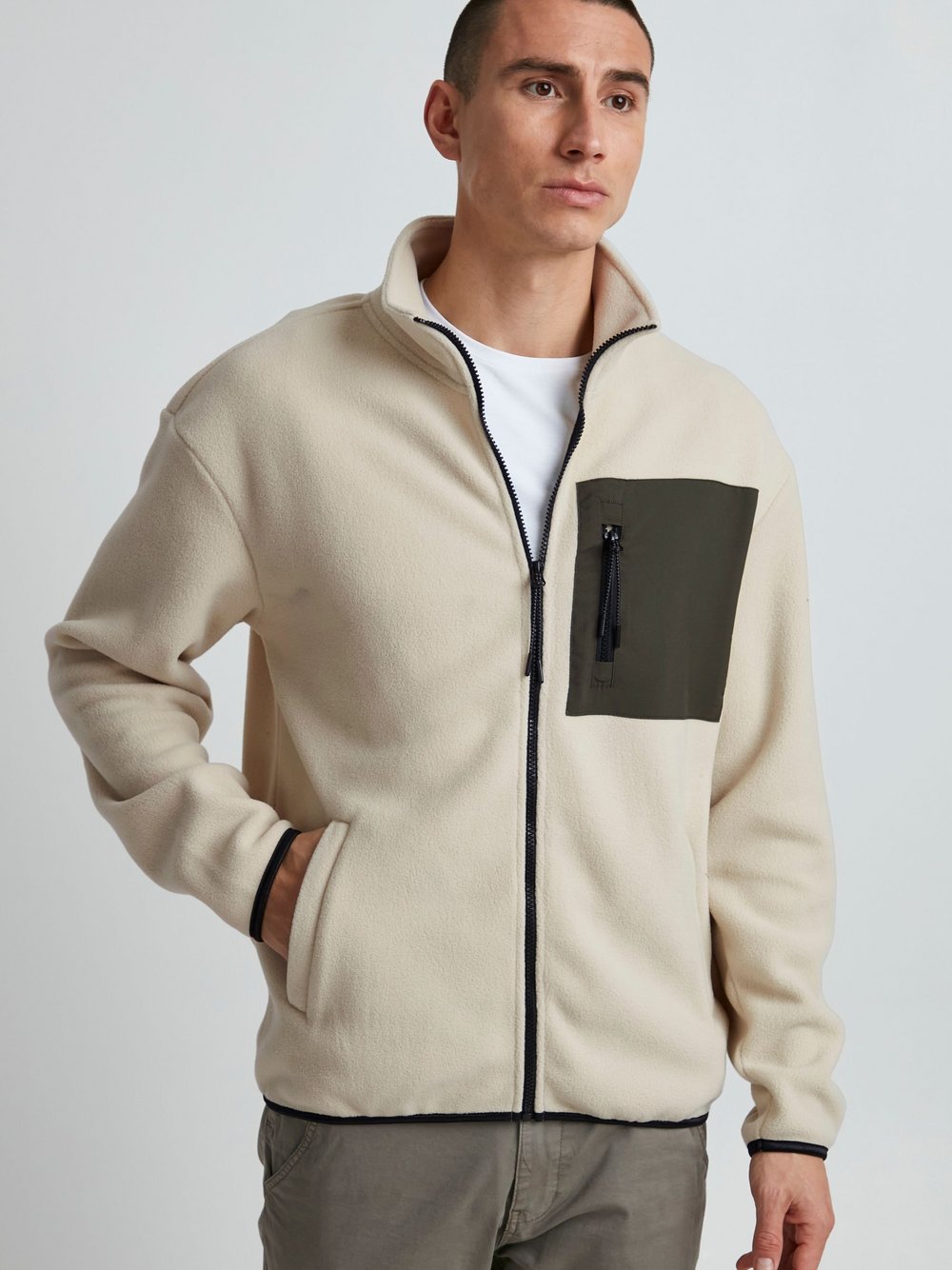 BLEND Sweatjacke Herren beige gemustert, XXL