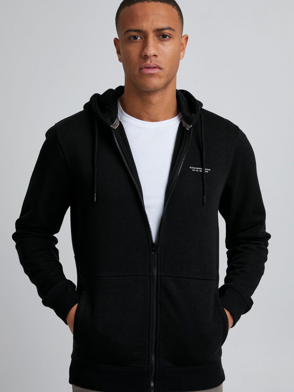 BLEND Kapuzensweatjacke Herren Baumwolle schwarz meliert, M