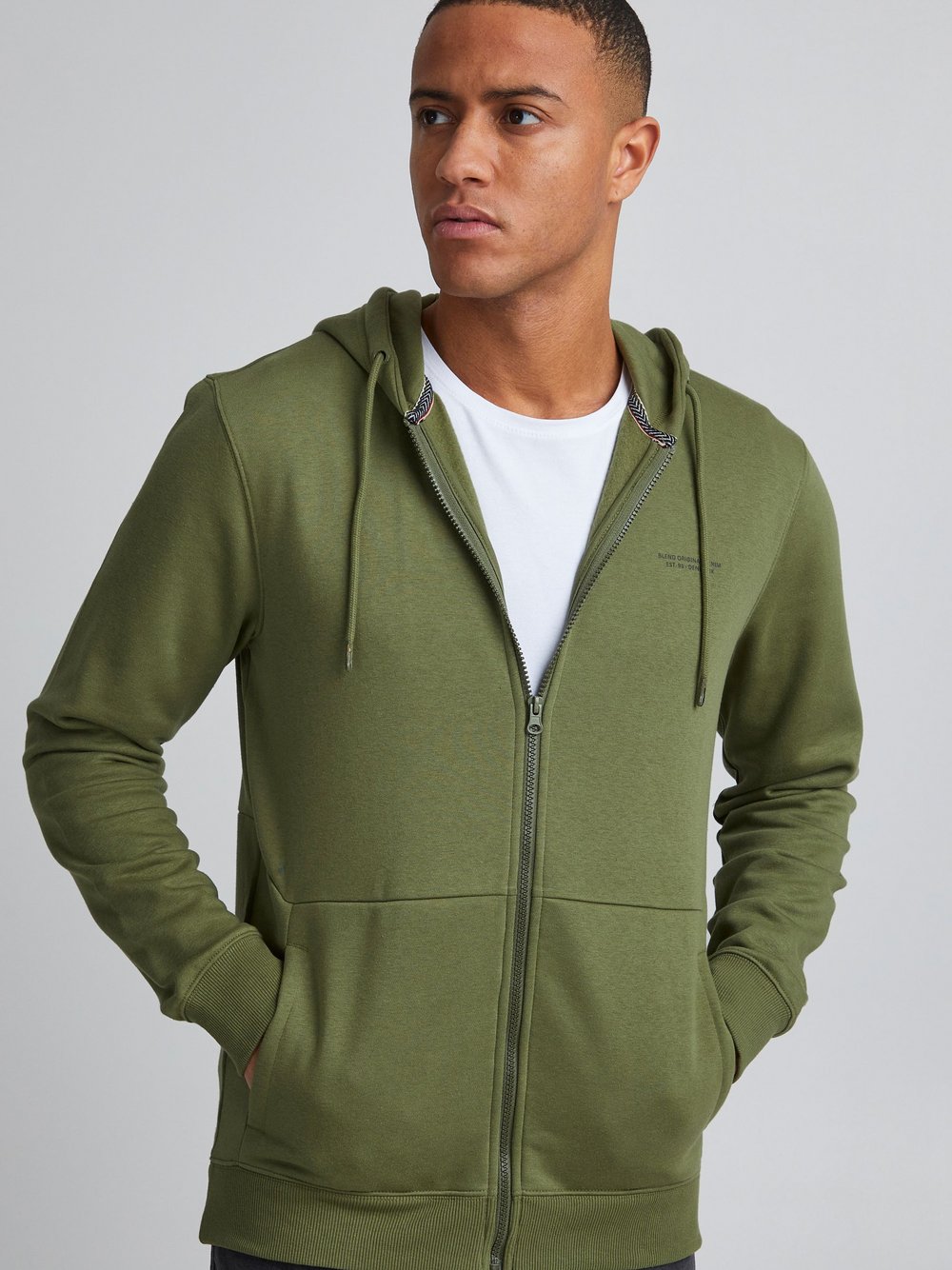 BLEND Kapuzensweatjacke Herren Baumwolle grün meliert, XXL