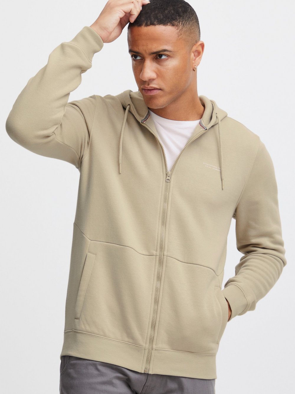 BLEND Kapuzensweatjacke Herren Baumwolle beige meliert, L