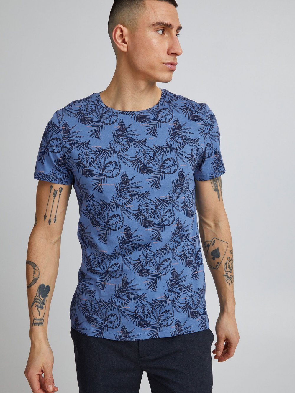 BLEND T-Shirt Herren Baumwolle blau gemustert, L