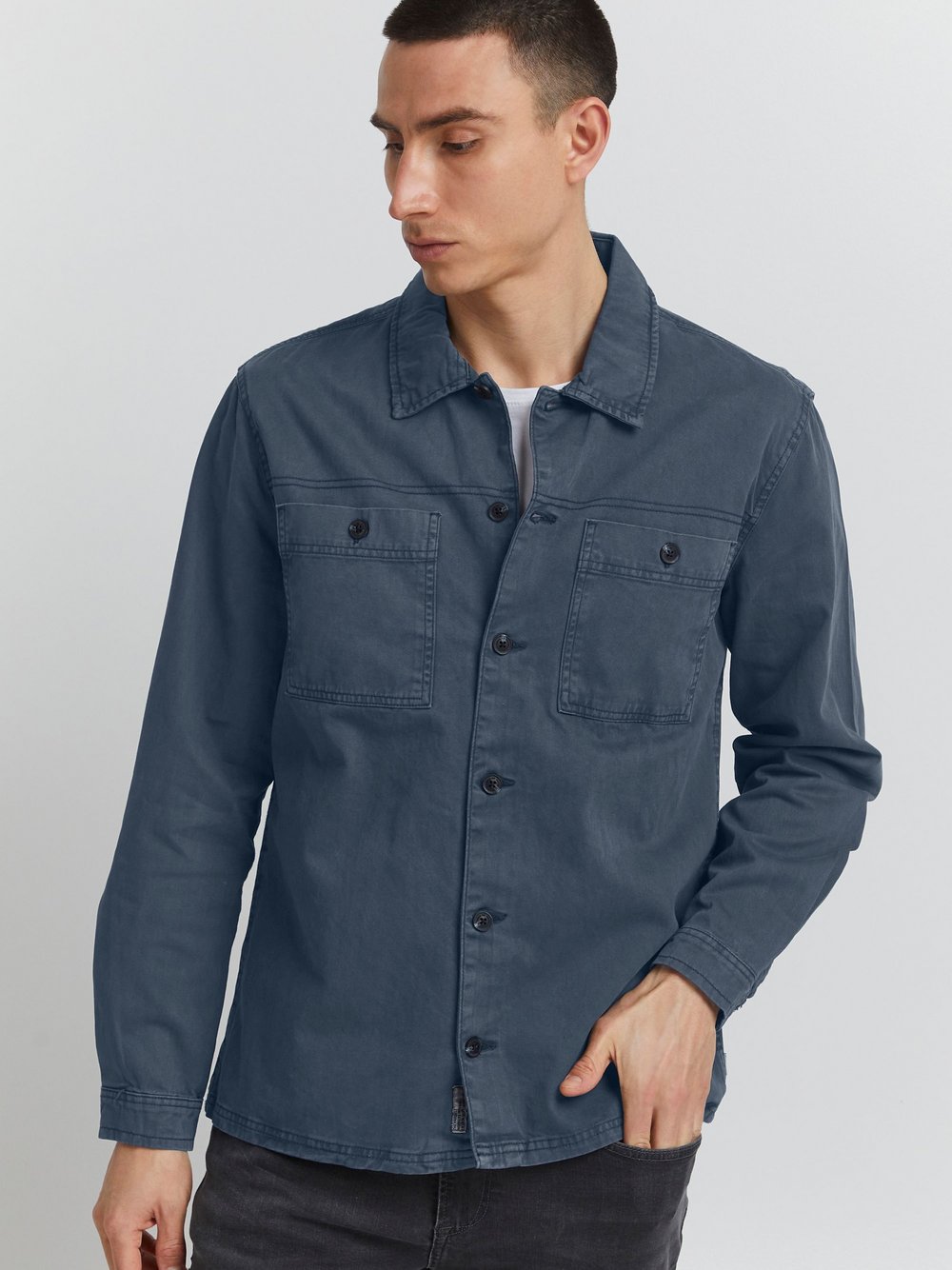 BLEND Langarmhemd Herren Regular Fit Baumwolle blau, L