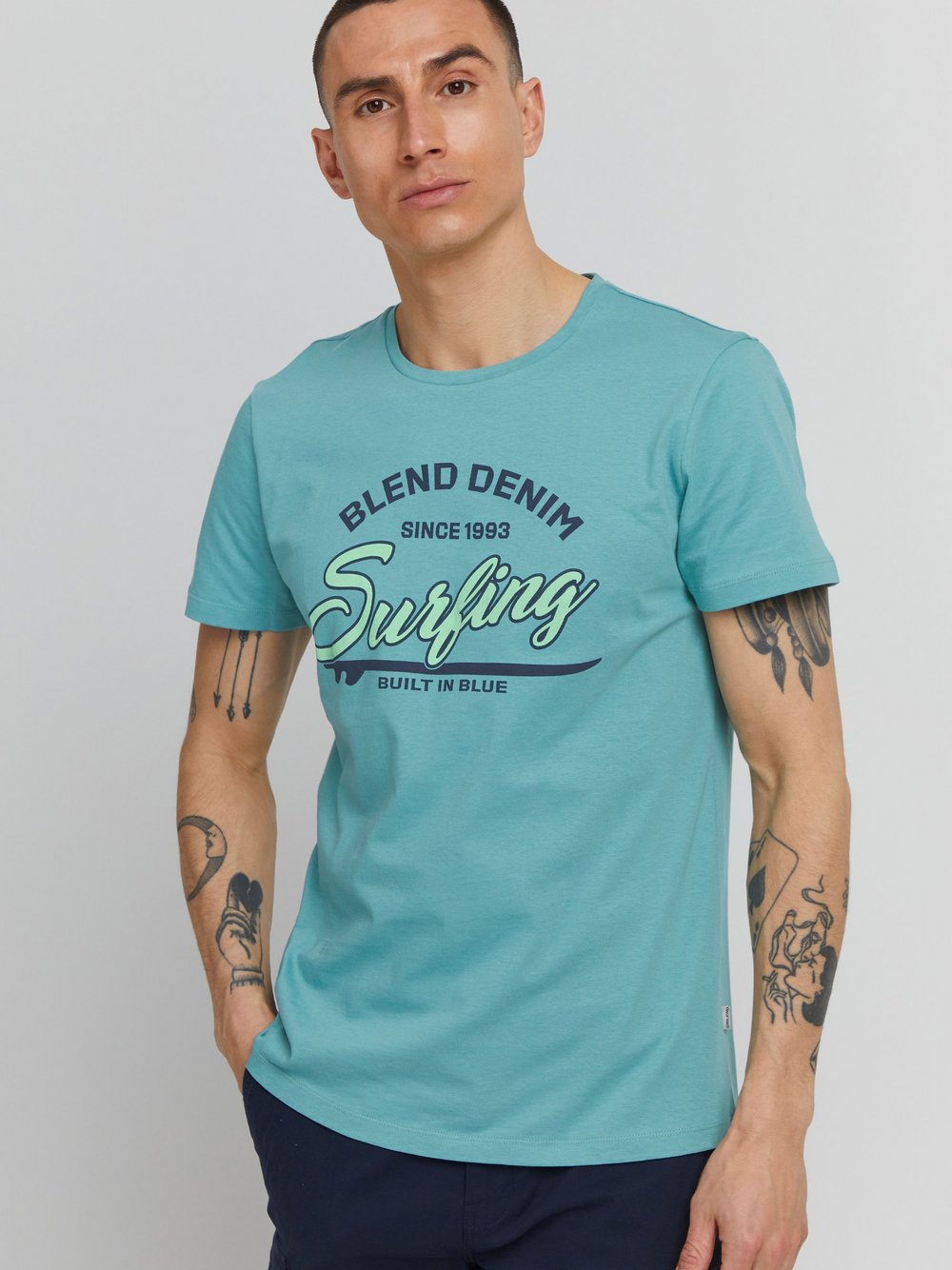 BLEND T-Shirt Herren Baumwolle blau bedruckt, S