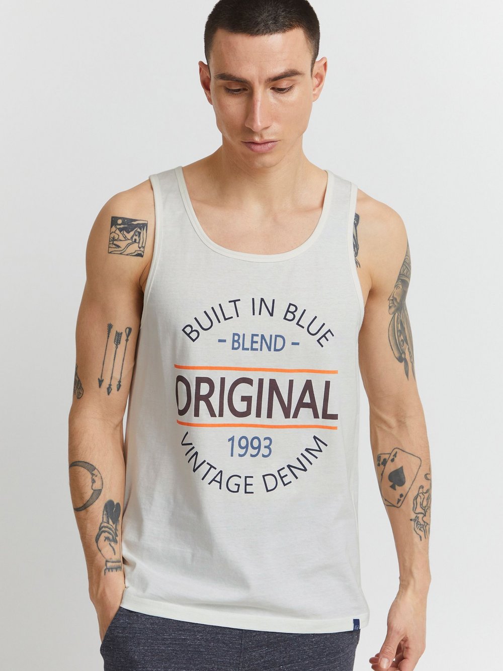 BLEND Tanktop Herren Baumwolle weiß bedruckt, XXXL